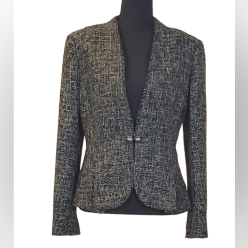 Ann Klein Women's Black-Gray Tweed Jacket (Size 10)